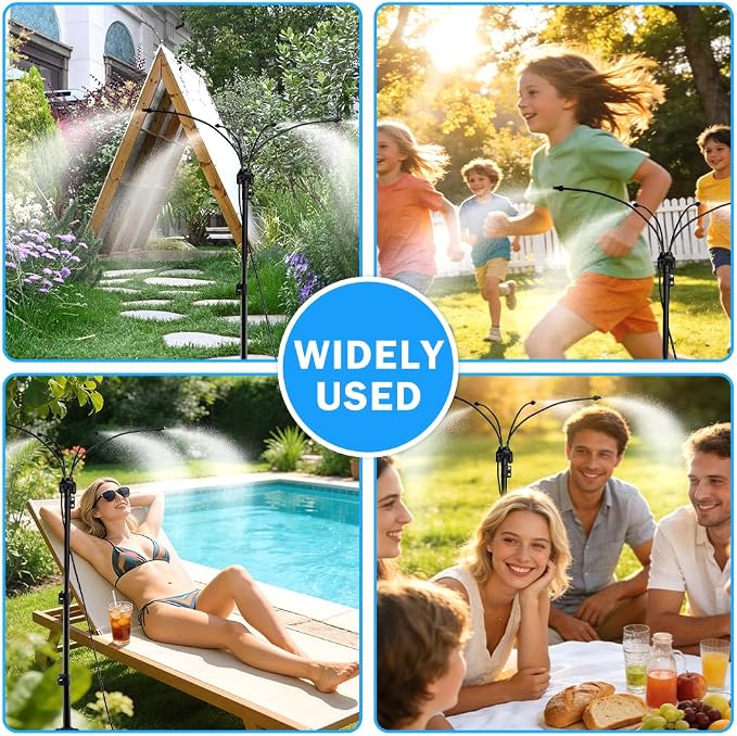 Stand Misters for Outside Patio, 40.55"-62.99" Adjustable Height Outdoor Stand Up System with 26FT Hose, Portable Water Misters for Mist Playing,Patio Cooling,Backyard,Sprinkler
