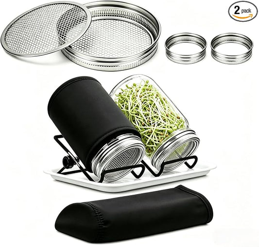 Lanxiu Sprouting Jar Kit, 2PCS Wide Mouth Mason Jars with Sprout Lids | Sprouter Set, with Breathable Sprout Lids, Fast Draining Design, Perfect for Growing Alfalfa, Broccoli, Bean Sprouts