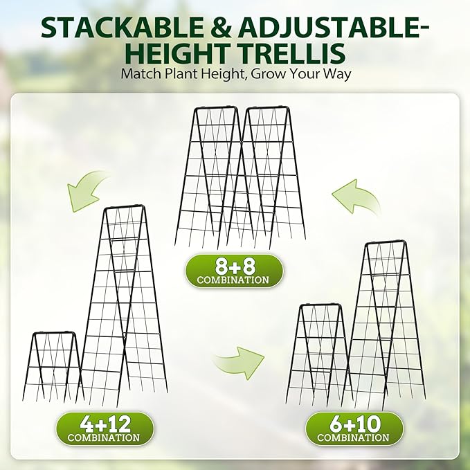 2 Pack 50" Tall A Frame Trellis for Climbing Plants Outdoor (50" X 17") – Heavy Duty Garden Adjustable Trellis, Metal Trellis for Cucumbers, Beans, Tomatoes, Grapes, and Vining Vegetables