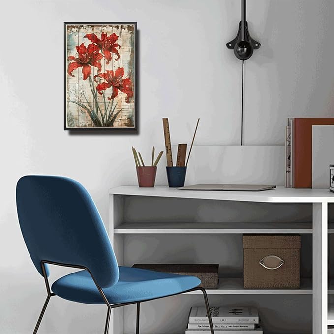 Metal Sign Tin Sign Vintage Wall Art Striking Lycoris Tin Sign for Rustic Wall Art Vintage Charm and Distressed Wood Surfaces Metal Garden Sign for Home Decor 12×16 Inches with Metal Frame