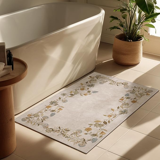 2x3 Washable Small Rugs for Entryway: Floral Door Mat Indoor Entrance Non Slip Rubber Backed Low Pile Soft Throw Area Rugs for Bedroom Kitchen Front Door Indoor Entrance Foyer Entry Farmhouse