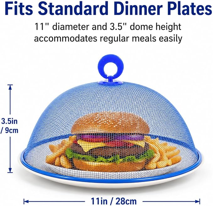 3 Pcs Metal Mesh Food Covers for Outdoors, 11 Inch Round Plate Screen Tents, Food Tents Dome for Picnic, Camping, Indoor and Outside, Keep out Flies Net Bugs