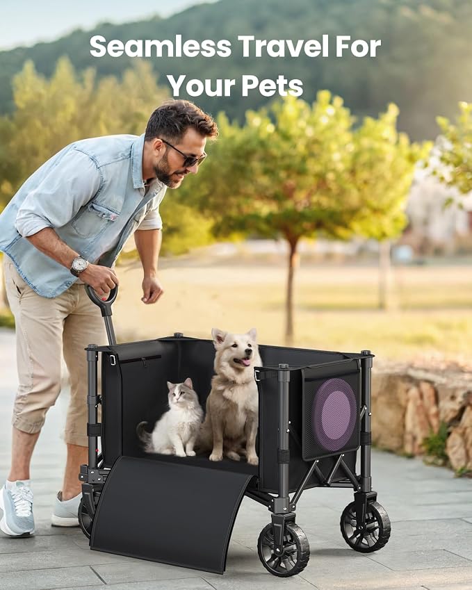 120L Wagons Carts Foldable, Collapsible Wagon Cart with 220 lbs Max Load and Expandable Storage, Heavy-Duty Foldable Wagon Cart with Wheels for Groceries, Shopping, Sport, Beach, Garden and Camping