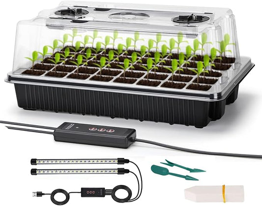 Seed Starter Tray Kit with Grow Lights, 1 Pack 40 Cells Seed Trays with Humidity Dome, Mini Greenhouse for Seeds Growing Starting Sprouting Germination