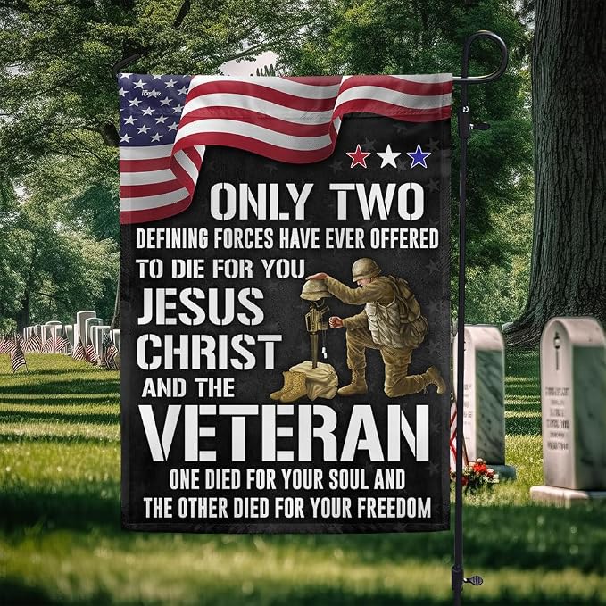FLAGWIX American Army Veteran Flag - USA Premium Polyester Jesus Christ and the Veteran Garden Flag (11.5" x 17.5") - Patriotic 4th of July Memorial Day Veterans Day Decorations for Home Garden Decor
