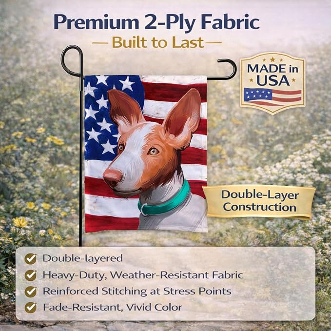 Caroline's Treasures CK6565GF Ibizan Hound Dog American Flag Garden Flag Mailbox Flag Decorative Yard Flag Banner Outside Patio Artwork Yard Flower Beds, Garden Size, Multicolor