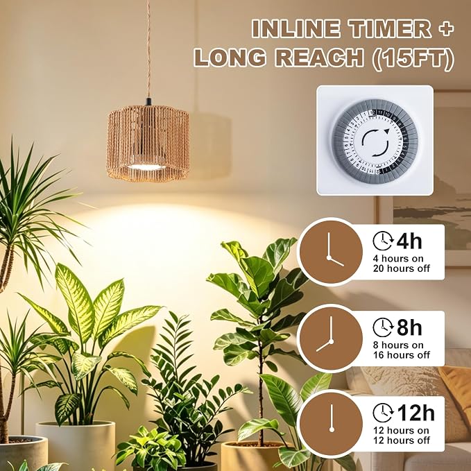 Grow Lights for Indoor Plants, Boho Plants Light, with Timer and 15FT Power Cord, 30W Pendant Plant Lights for Indoor Growing,Grow Light for Garden, Flowers, Monstera Growing