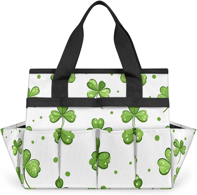 Clover Gardening Tool Bag,Heavy Duty Garden Tote Bag,Portable Oxford Leaf Gardening Storage Basket Organizer Handbag with Pockets Handle,Hand Tools Gifts for Outdoor Garden Lawn Yard