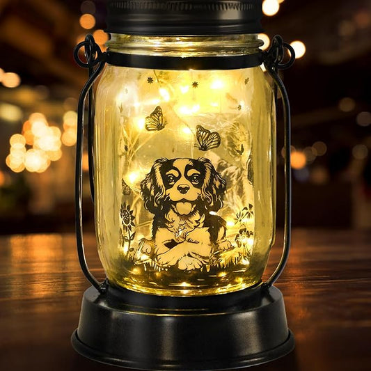kyoryuger Cavalier King Charles Spaniel Gifts for Women/Men Cavalier Solar Lanterns Mom Birthday Dog Lovers Lantern Pet Loss Dog Memorial Lights Solar Garden Decor Yard, Patio,Backyard,Porch Torches