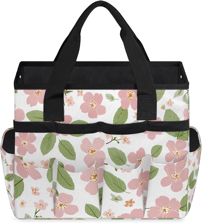 Garden Tote Bag with 10 Pockets Flowers Heavy Duty Gardening Bags for Tools Organizer Storage Bag with Handle for Garden Lawn Yard Casual
