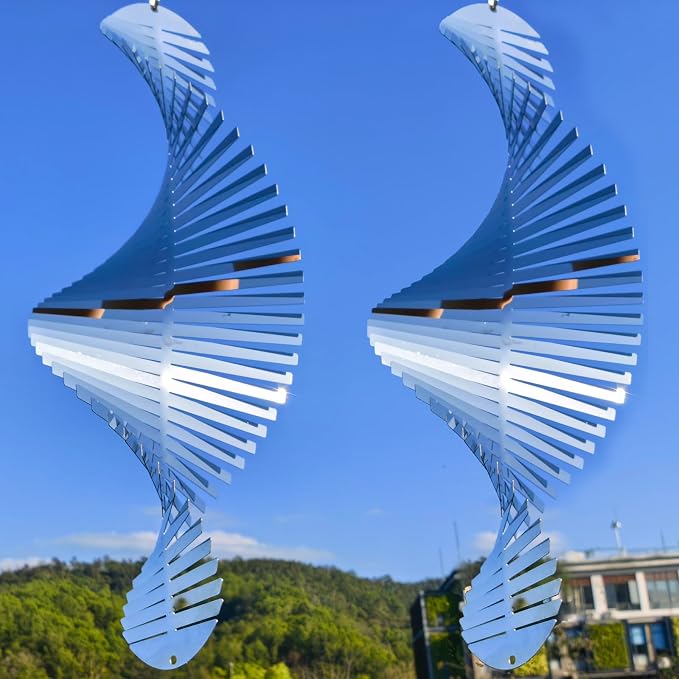 2pcs Bird Scare Devices to Keep Woodpeckers, Pigeons Away from Your House, Patio, Orchards,15.8"x 5.9" High Reflective 304Mirror Stainless Steel Wind Spinners Outdoor Garden Decor