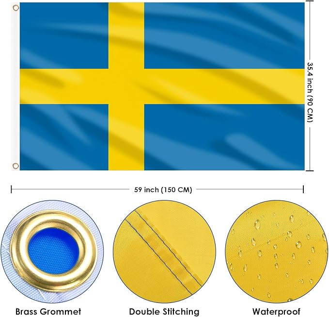 AhfuLife 2 Pcs Swedish flag Sweden Flag 3x5 Ft, Large Swedish National Flags for Outside - Double Side with Brass Eyelets for Olympic Party Decorations, Bar Garden Street Decoration Indoor Outdoor