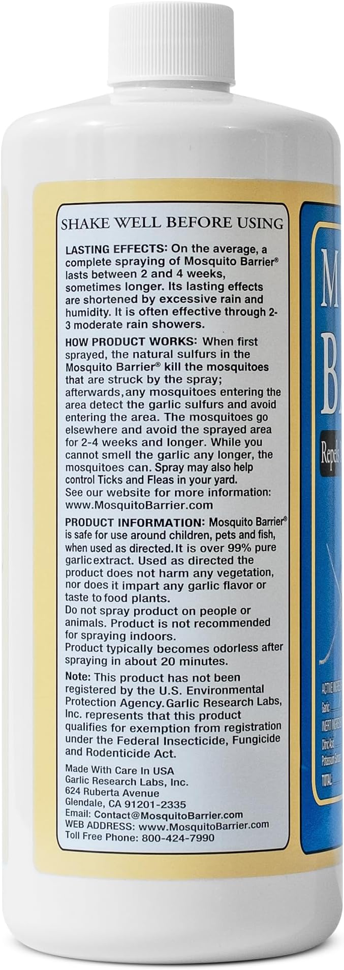 Mosquito Barrier Liquid Garlic Mosquito Repellent Concentrate, 32 fl oz (2 Pack) – Professional Outdoor Treatment for Lawns, Landscapes & Perimeter Areas – Yard & Home Mosquito Protection