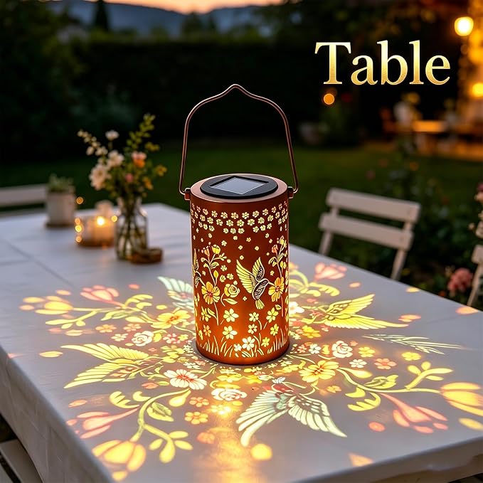 Hummingbird Colorful Solar Lantern Outdoor Waterproof, Garden Decor Gifts for Women Mom Grandma, Hanging Solar Lantern Lights Metal Decoration Outside for Yard, Patio, Backyard, Porch