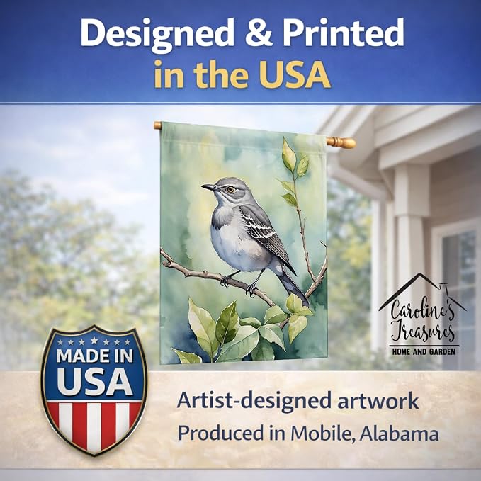 Caroline's Treasures Mississippi Northern Mocking bird House Flag Large Porch Sleeve Pole Decorative Outside Yard Banner Artwork Wall Hanging, Polyester, House Size, Multicolor