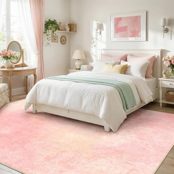RELEANY Washable 9'x12' Abstract Area Rug for Living Room Light Pink | Carpet for Bedroom, Kitchen, Office, Hallway and Entryway, Printed Pattern, Non‑Slip, Soft, Stain‑Resistant, Easy to Clean