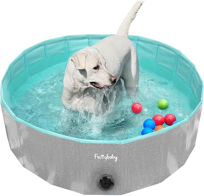 Furrybaby Foldable Dog Pool, Kiddie Pool Hard Plastic, Collapsible Pet Bath Portable Dog Swimming Pool for Pet, Dogs and Cats Grey 32'' | Collapsible rigid dog pool with non-slip PVC, durable hard plastic tub, portable indoor & outdoor use for pets and...