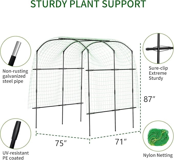 DoCred Tall Garden Arch Trellis for Climbing Plants, 87in x 75in Tall Metal Plant Support Trellis Archway for Climbing Vine Vegetable/Fruit/Flower Outdoor Garden Trellis Decoration, Black