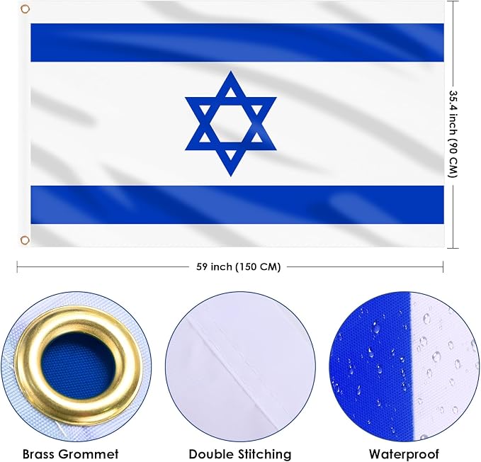 AhfuLife 2 Pcs Israel Flags 3 x 5 Ft, Large Israel Flags for Outside - Double Side with Brass Eyelets for Olympic Party Decorations Indoor Outdoor