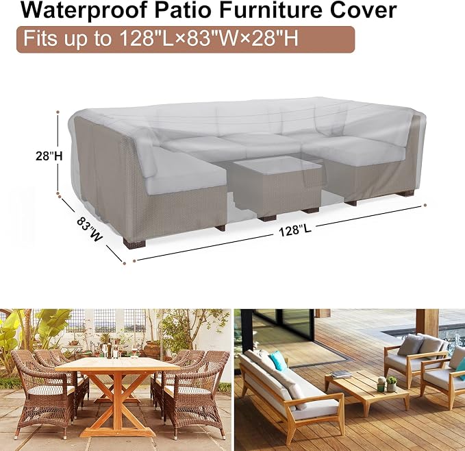 Mrrihand Heavy Duty Patio Furniture Covers, Outdoor Furniture Covers Waterproof Sectional Sofa Set, Patio Table and Chair Set Cover 128" L×83" W×28" H