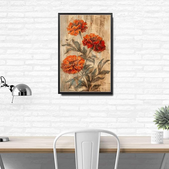 Metal Sign Tin Sign Vintage Wall Art Shabby Chic Marigold Tin Sign for Joyful Antique Gardens Rustic Wall Decor and Distressed Wood Su Tin Signs Gardening for Pub 12×16 Inches with Metal Frame