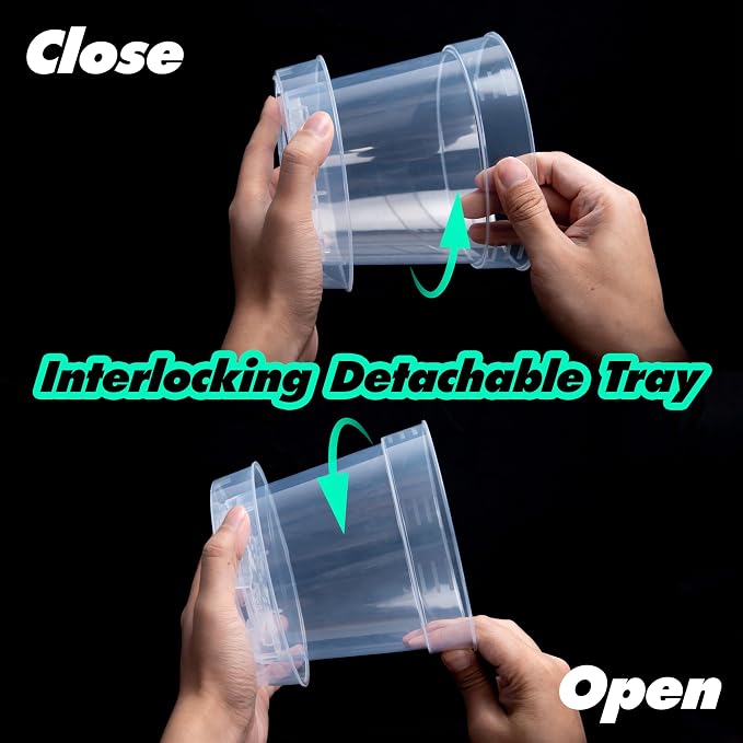 6 Inch Clear Plastic Plant Pot with Drainage Holes, Interlocking & Detachable Tray - Deep Saucer - Durable BPA-Free Plastic, Transparent Design, Raised Base for Airflow, Set of 6, 92-X-A-5