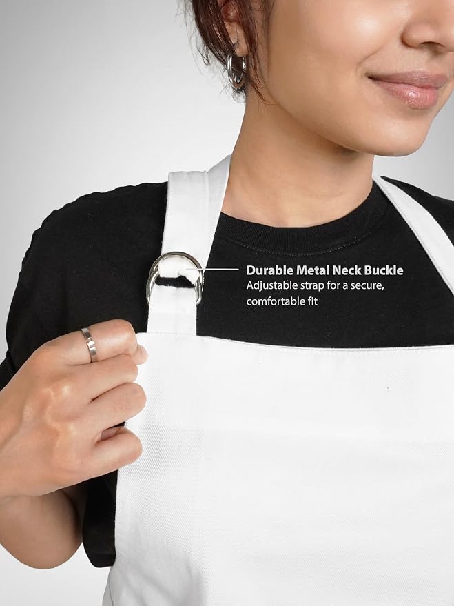 100% Cotton Kitchen Apron with 2 Pockets – Adjustable Chef Apron for Cooking Baking BBQ – Unisex Apron