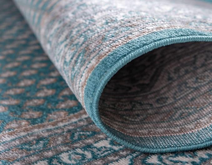 Unique Loom Williamsburg Collection Traditional Border with Dotted Center Area Rug, Runner 2' 9" x 9' 10", Teal/Beige