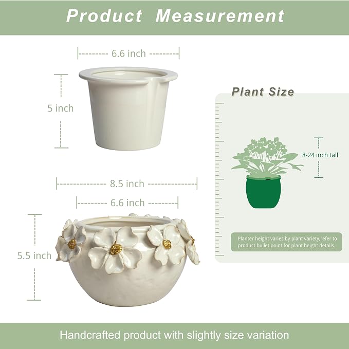 HERDUK 7.5” Ceramic Self Watering African Violet Planter with Hand-Sculpted petalsl Design – Durable Indoor Plant Pot for Orchids, Succulents, and Houseplants