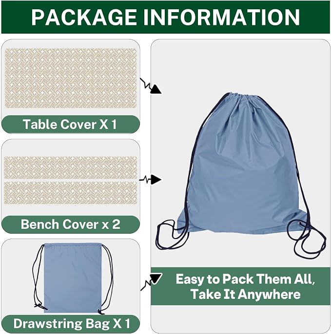 Picnic Table Cover with Bench Covers Elastic Edges, Boho Camper Fitted Table Cover, Outdoor Patio Camping Essentials 72 Inch 3PCS, Waterproof Camping Fitted Tablecloth with Drawstring Bag