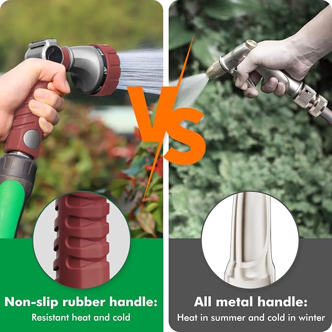 RESTMO Heavy Duty Hose Nozzle, Metal Garden Water Hose Sprayer with 7 Watering Patterns, Thumb Control, On Off Valve, High Pressure Nozzle Sprayer for Watering Plants, Car and Pet Washing, Red