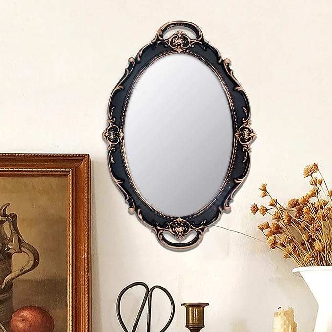 YCHMIR Vintage Mirror Small Wall Mirror Hanging Mirror 14.5 x 10 inchs Oval Brown