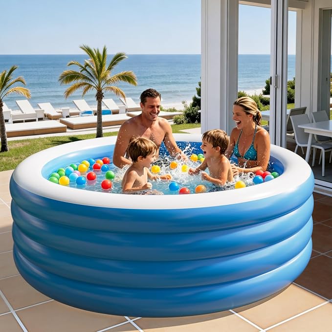 Inflatable Pool for Adults, 80"X30" Large Inflatable Pool, Full Sized Blow Up Pools, Deep Round Thickened Family Inflatable Swimming Pools for Outdoor, Backyard