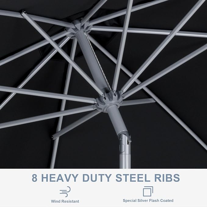 Tempera Patio Umbrellas Arc Edge Outdoor Table Market Umbrellas with Crank & Pust Button Tilt|Auto-Tilt, 8 Steel Ribs, High Color-Fastness Canopy