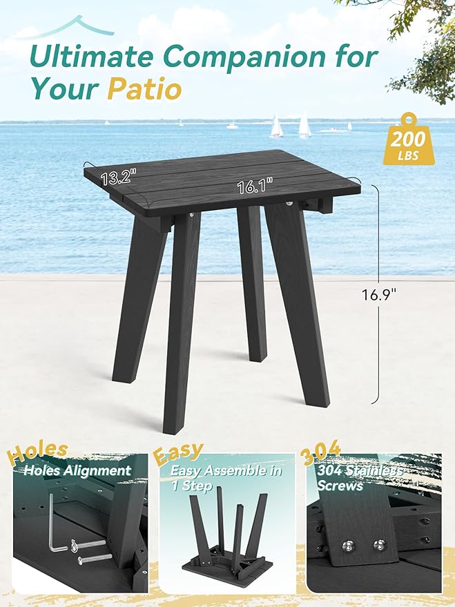 Outdoor Side Table Set of 2, HDPE Weather Resistant Small Patio Table for Porch and Balcony, 200 LBS Capacity Heavy Duty Small Outdoor Table for Backyard and Pool, Easy Maintenance, Black