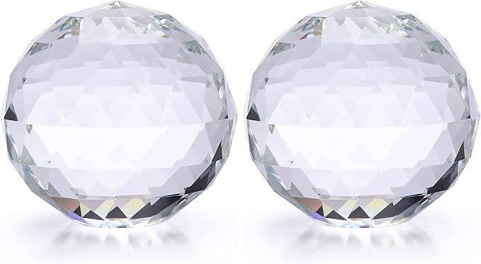 OwnMy 80MM Clear Crystal Suncatcher Ball Sparkle Crystal Suncatcher Prism Rainbow Makers Sphere, Faceted Glass Globe Sphere Paperweight Window Sun Catcher Gazing Ball for Garden Decor (Pack of 2)