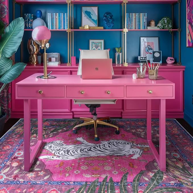 3x5 FT Leopard Rug for Living Room Hot Pink Leopard Vintage Animal Rug Aesthetic Pink Rugs for Girls Room Nursery Bedroom Home Office Dorm Thin Bright Magenta Carpet (Hot Pink, 3X5 FT)