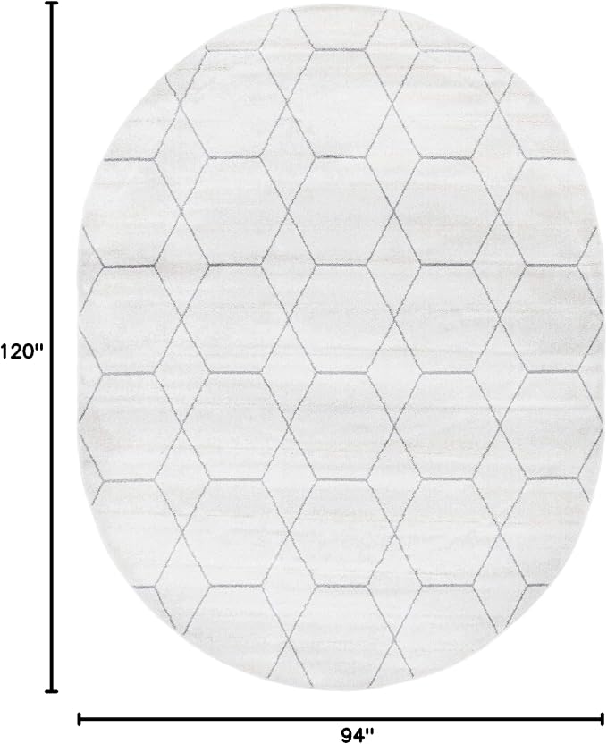 Unique Loom Trellis Frieze Collection Area Rug - Geometric (7' 10" x 10' Oval, Ivory/ Gray)