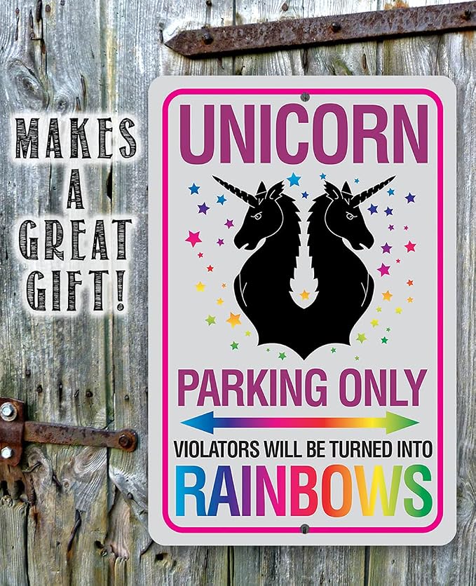 Unicorn Parking Only Metal Sign - Great for Nursery Decor, Girls Room Display and Birthday Decoration, Teen and Baby Room Gift Idea, 12x18 Use Indoors or Outdoors Durable Metal Sign