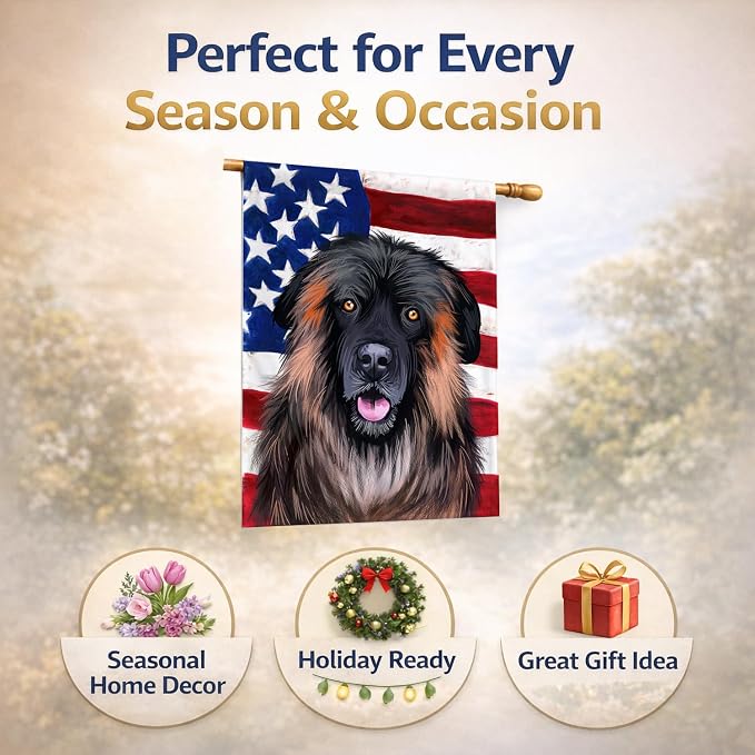 Caroline's Treasures CK6518CHF Estrela Mountain Dog American Flag House Flag Large Porch Sleeve Pole Decorative Outside Yard Banner Artwork Wall Hanging, Polyester, House Size, Multicolor