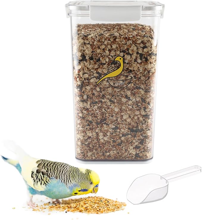 Bird Seed Storage Container-Airtight Bird Food Container 6L Pet Food Storage Containers with Birds Seed Scoop-Wild Birds Seed Dispenser-for PetBirds Parakeets Finches Foods