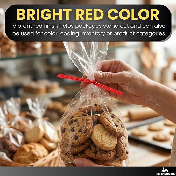 Red Twist Ties, Bread Tie, 4" x 3/16" Paper with Single Wire 2000 Pack