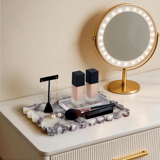 Luxury Natural Scalloped Marble Tray – 11.8 x 7.8-Inch Calacatta Viola Stone Vanity Tray, Elegant Catchall Organizer for Jewelry Perfume Keys, Unique Statement Tray for Bathroom Coffee Table & Dresser