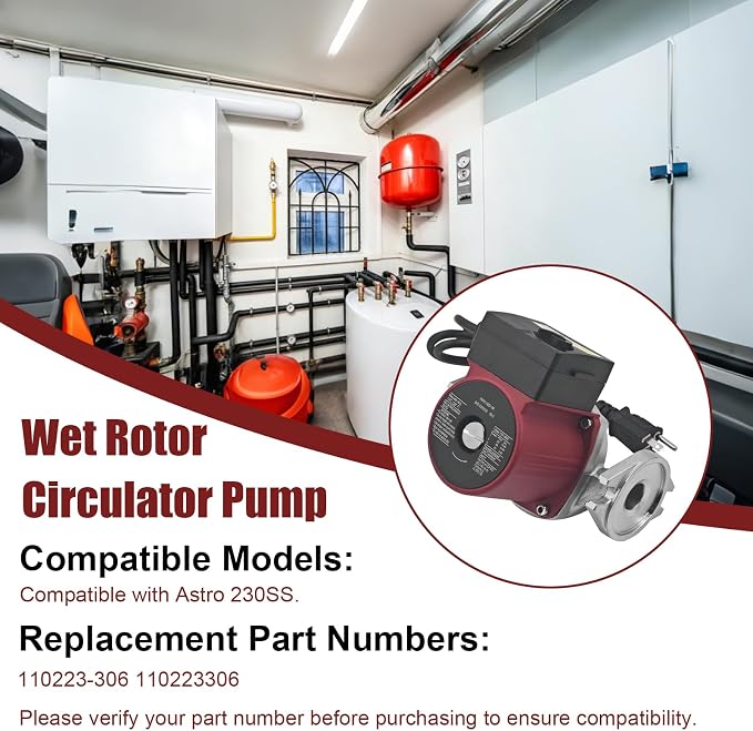 110223-306 1/25 Wet Rotor Circulator Pump Fit for Astro 230SS 115V 18GPM | stainless steel circulator pump 2800RPM Flange for Domestic Industrial Hydraulic Replace 110223306