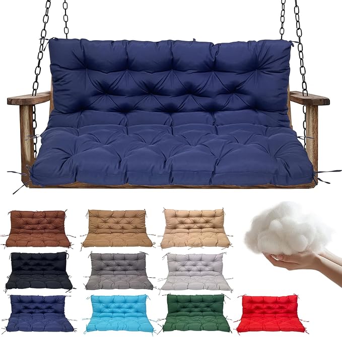 Swing Replacement Cushions for Outdoor: 2-3 Seater Waterproof Porch Bench Cushion with Backrest and Ties - 4" Thick Swing Cushion for Garden Patio Backyard Loveseat