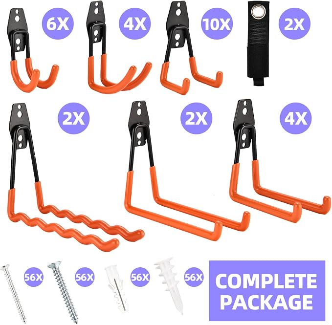 30 Pack Heavy Duty Steel Storage Hooks - Wall Mount Garage Hanger & Organizer for Bikes, Tools, Ladders, Bulk Items, Ropes and More