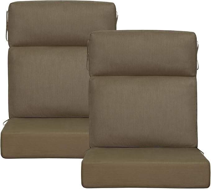 Sunbrella Outdoor High Back Chair Cushion, 2 Pack 44x21 inches Patio Chair Cushions Water Repellent Rocking Cushions Indoor Furniture Seat Pad, Specrtum Caribou