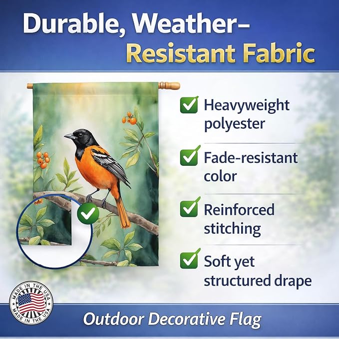 Caroline's Treasures Maryland Baltimore Oriole House Flag Large Porch Sleeve Pole Decorative Outside Yard Banner Artwork Wall Hanging, Polyester, House Size, Multicolor