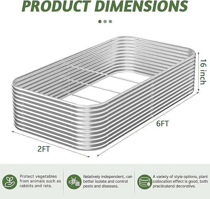 3 Pack Tall 6x2FT Corrugated Galvanized Steel Raised Garden Bed Outdoor, Metal Above Ground Garden Bed for Vegetables and Flowers, Raised Beds for Gardening