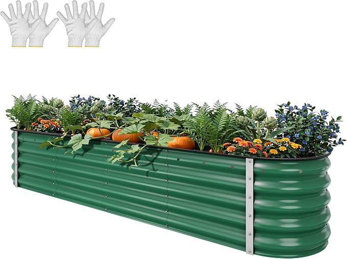 YITAHOME 17" Tall 9 in 1 Large Raised Garden Bed Kit, 8x2x1.5ft Galvanized Metal Planter Box with Gloves & Safety Rubber, Outdoor Above Ground Planters for Plants Vegetables Flowers, Green